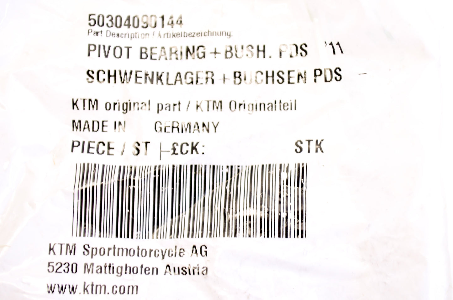NEW OEM KTM Pivot Bearing 50304090144 NOS