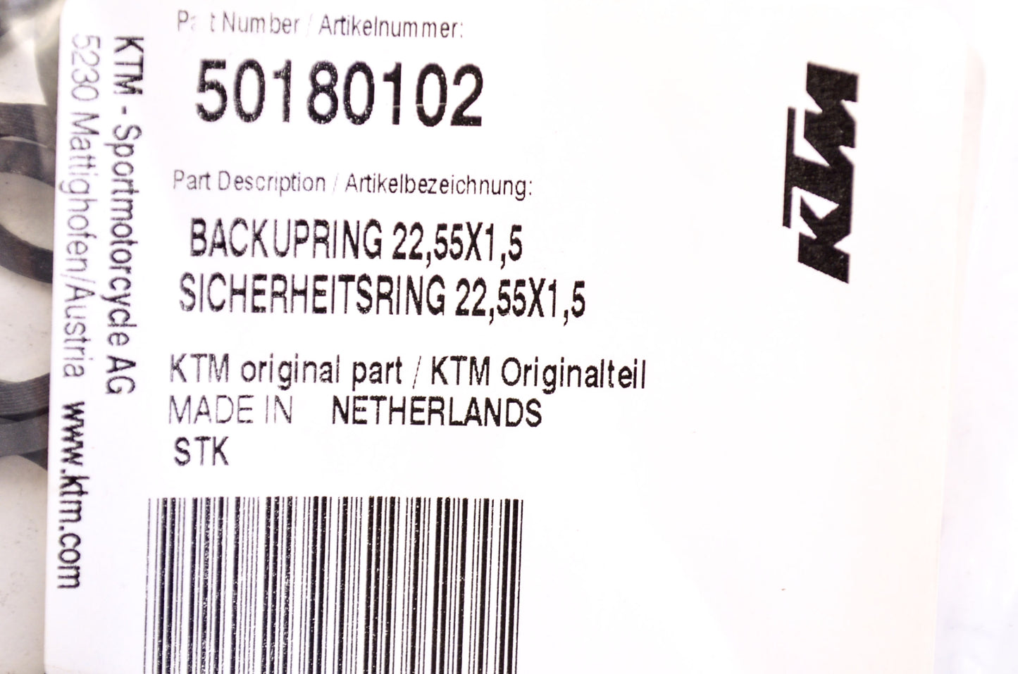 OEM KTM 50180102 Back-Up Ring 22.55x1.5 NOS