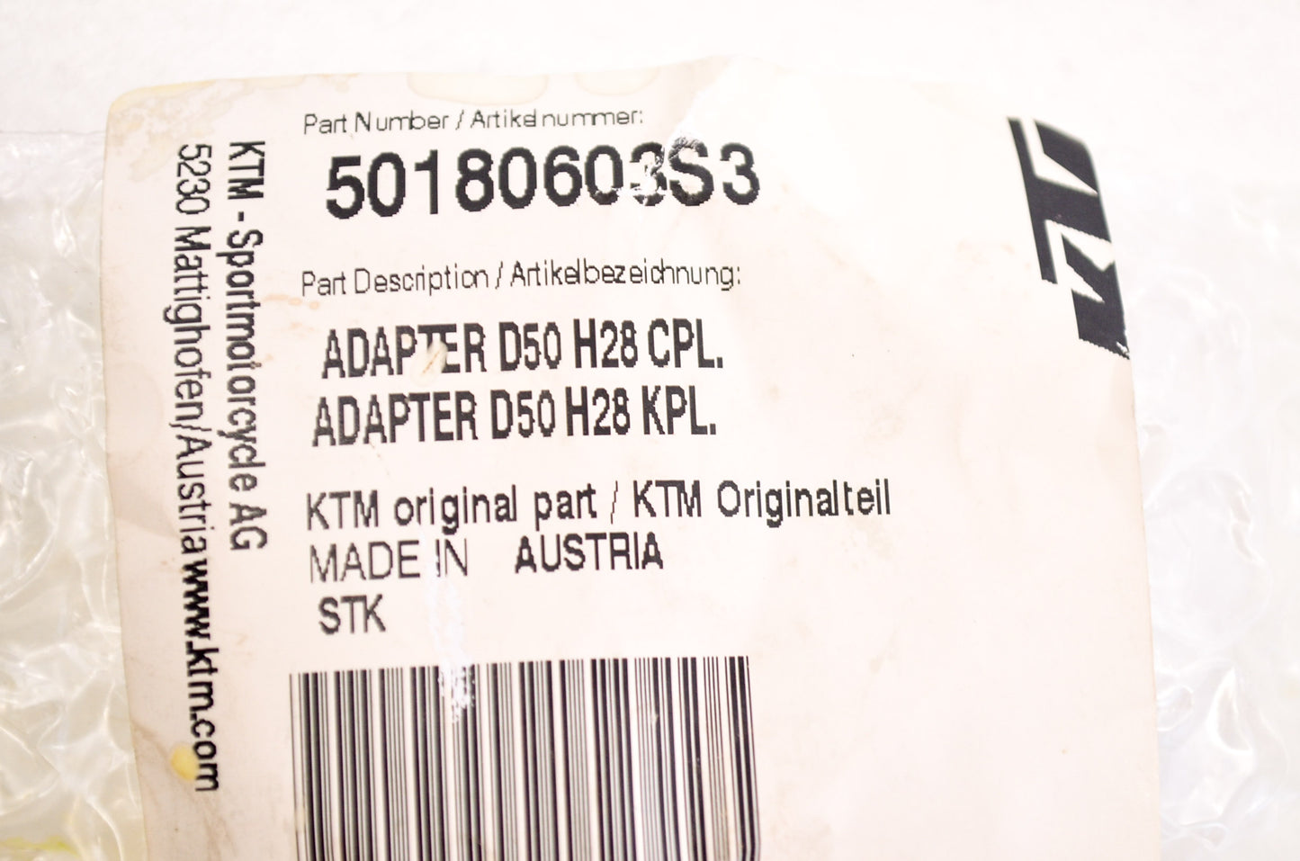 OEM KTM 50180603S3 Shock Adapter D50 H28 Complete NOS