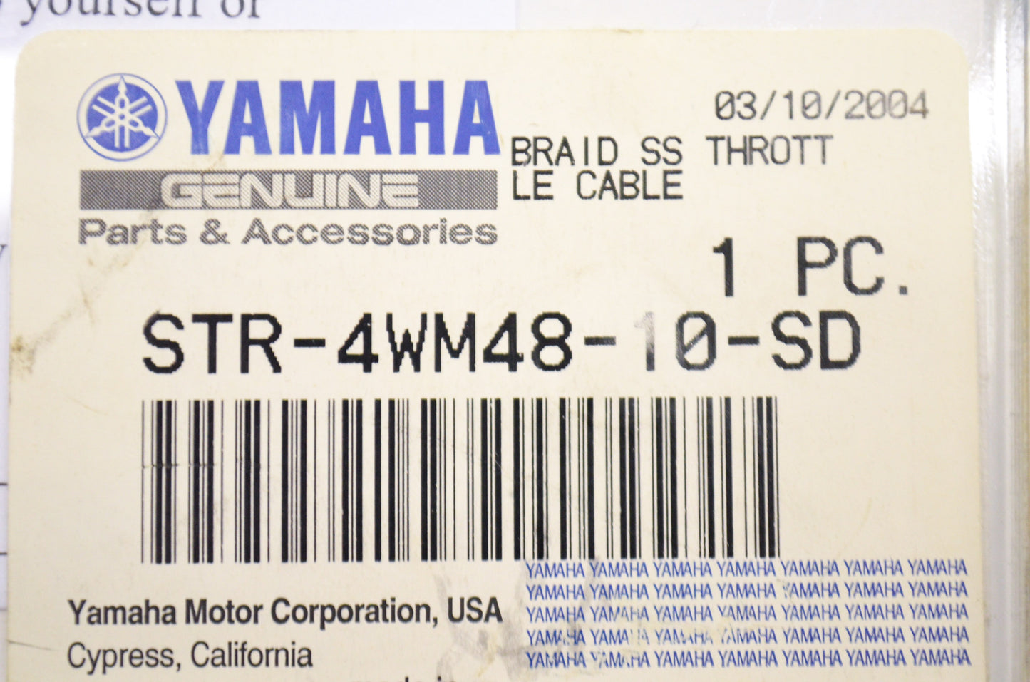 New OEM Yamaha Braided Stainless Steel Throttle Cable NOS
