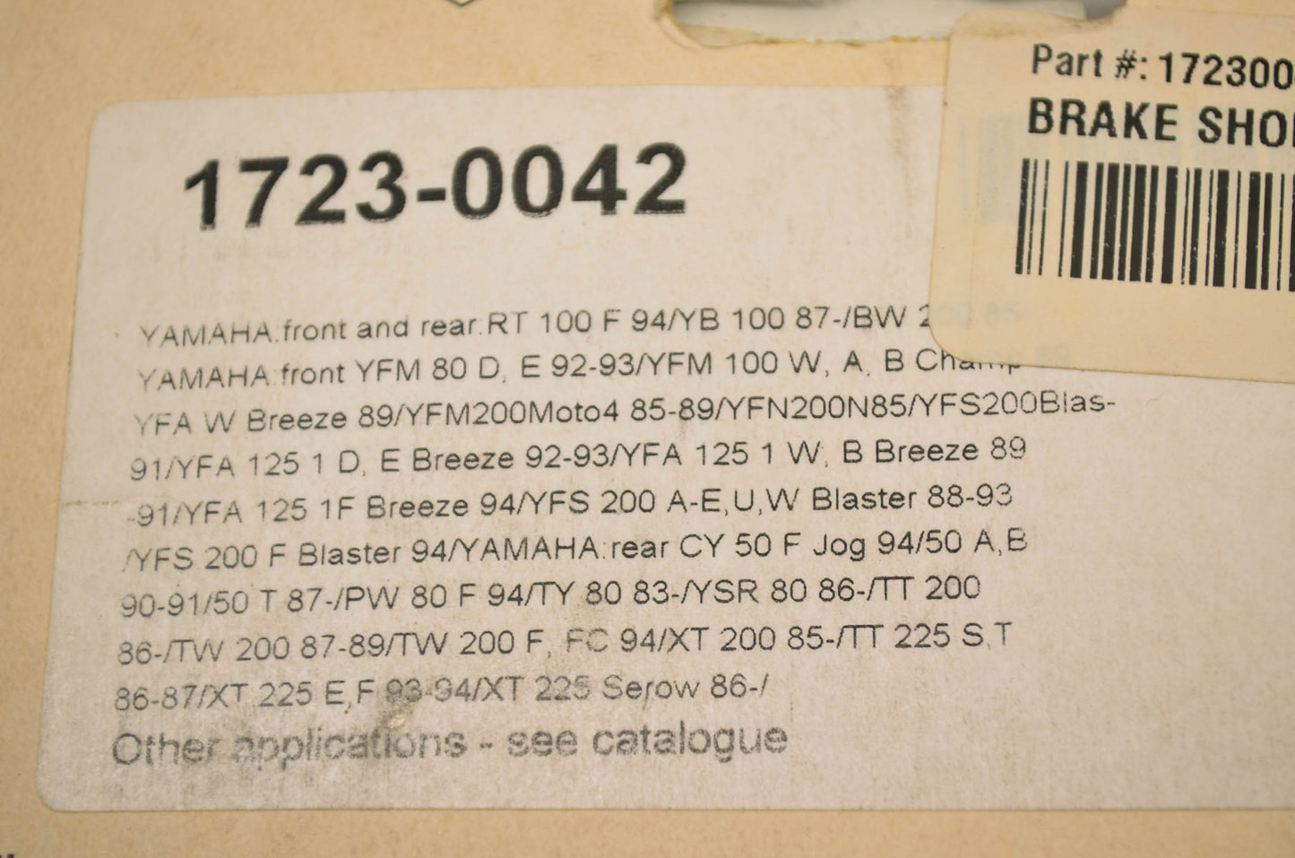 Parts Unlimited 1723-0042, 2028 SBS Organic Brake Shoe Kit NOS