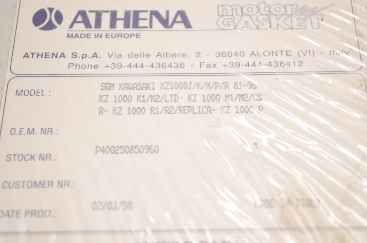 Athena P400250850960, 6599-188 Gasket Kit Kawasaki NOS