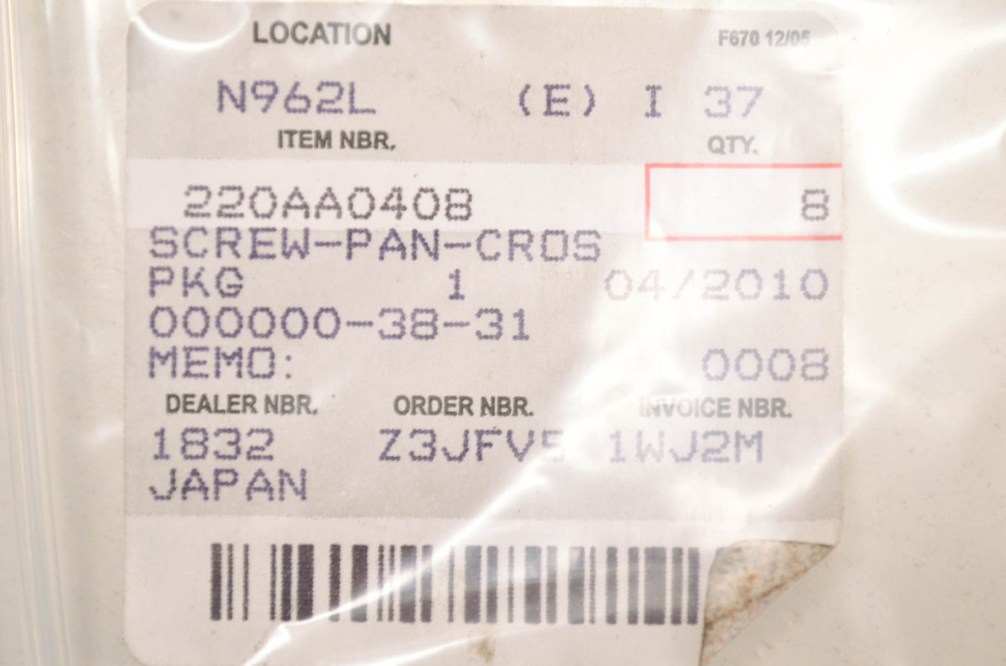 OEM Kawasaki 220AA0408 Pan Cross Screw Qty 2 NOS