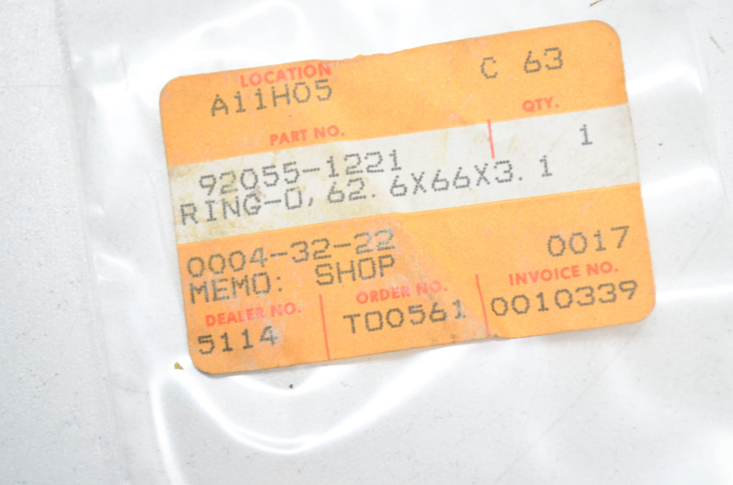 OEM Kawasaki 92055-1221 O-Ring 62.6x66x3.1 NOS