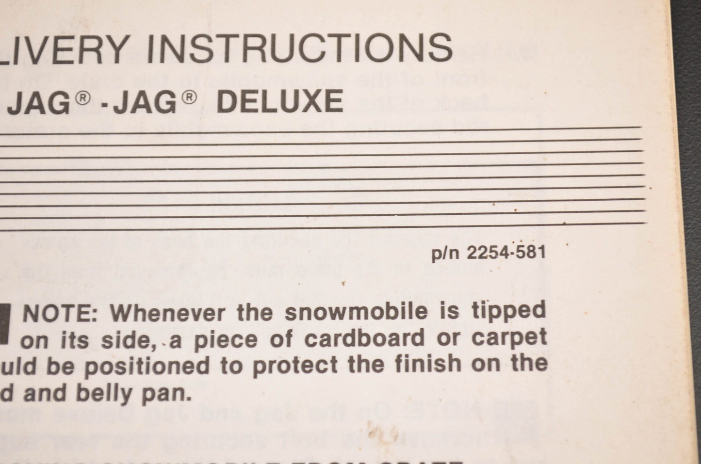 OEM Arctic Cat 2254-581 1990 Jag Super Deluxe Setup Predelivery Instructions