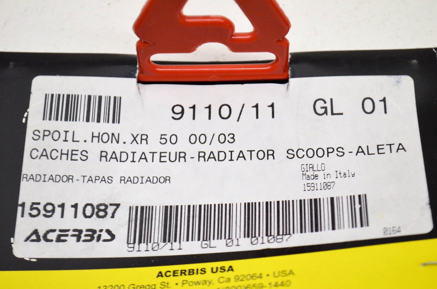 Acerbis 15-9110-87, 15911087 Yellow Radiator Scoop Kit NOS