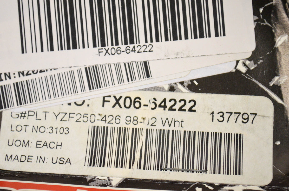Factory Effex FX06-64222 Pre Cut White Backgrounds YamahaYZF250-426 98-02. NOS