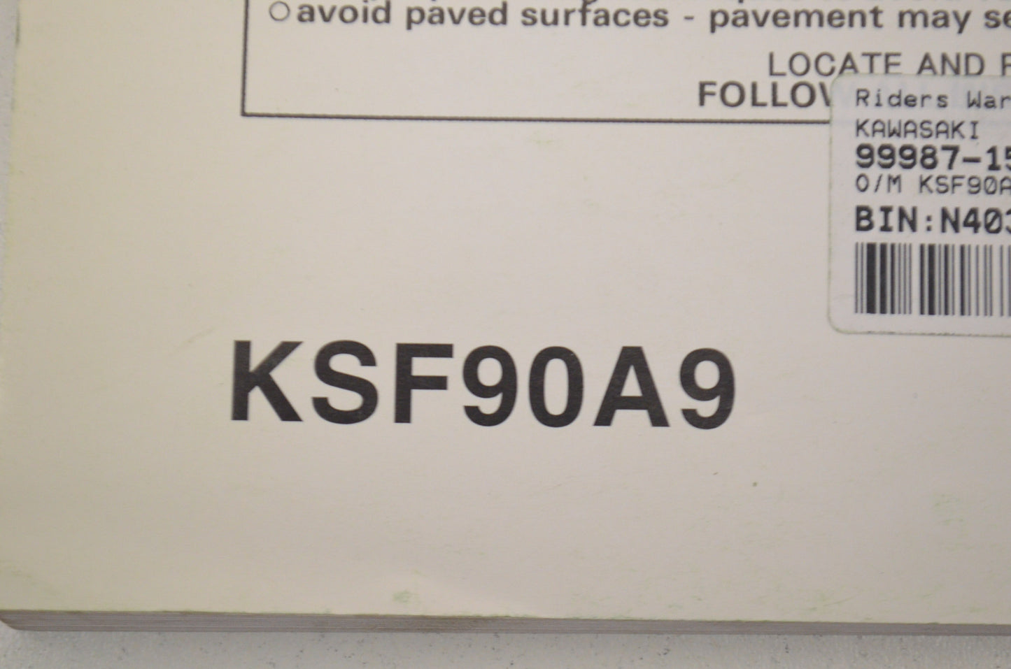 OEM Kawasaki 99987-1538 Owner's Manual KSF90A9