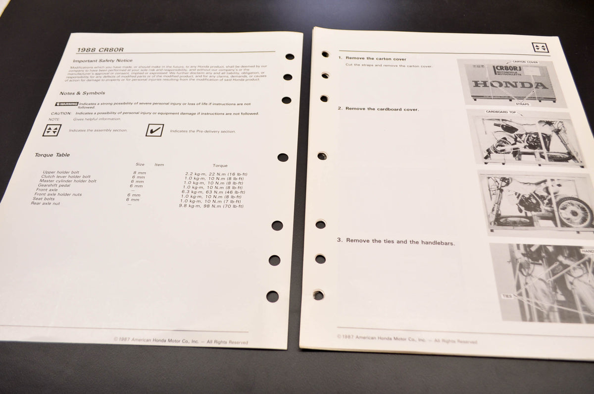 OEM Honda 1988 CR80R Set-Up Instructions