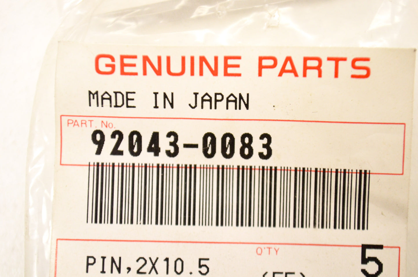 OEM Kawasaki 92043-0083 Pin 2X10.5 NOS