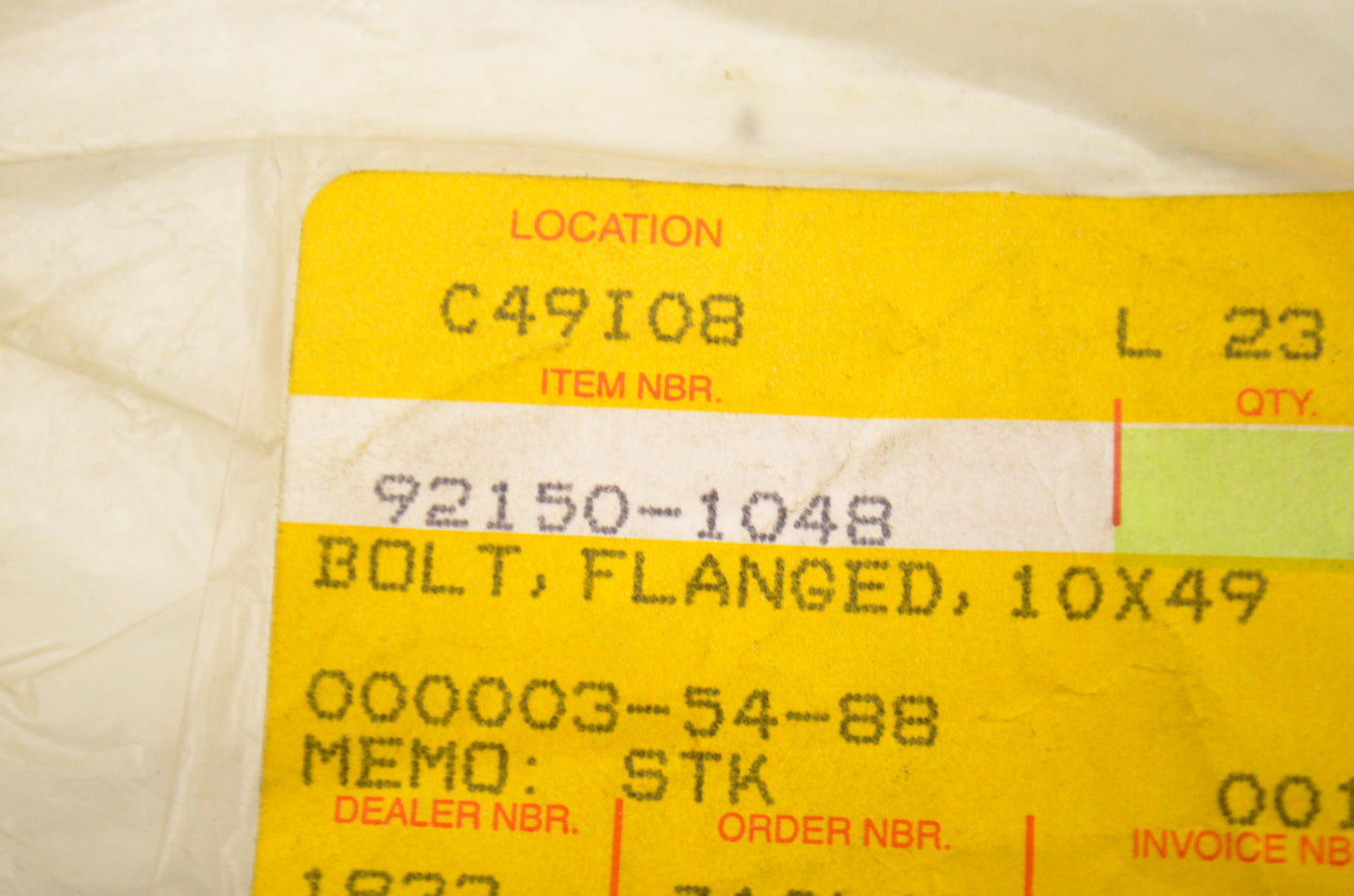 OEM Kawasaki 92150-1048 Flanged Bolt 10X49 NOS