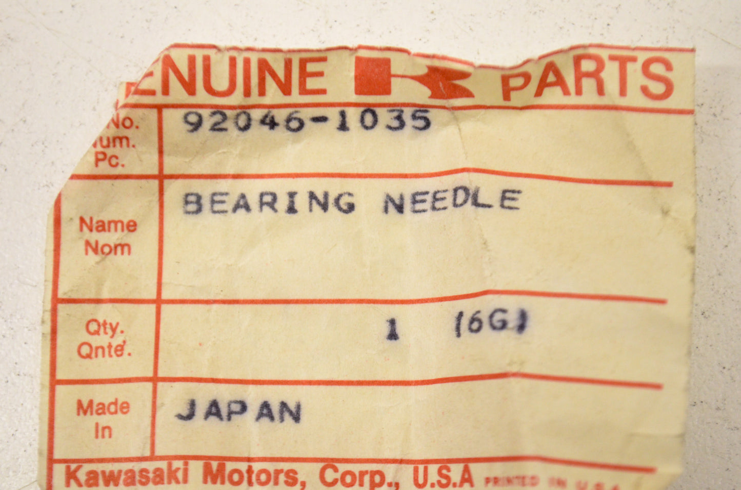 New OEM Kawasaki 92046-1035 Needle Bearing NOS