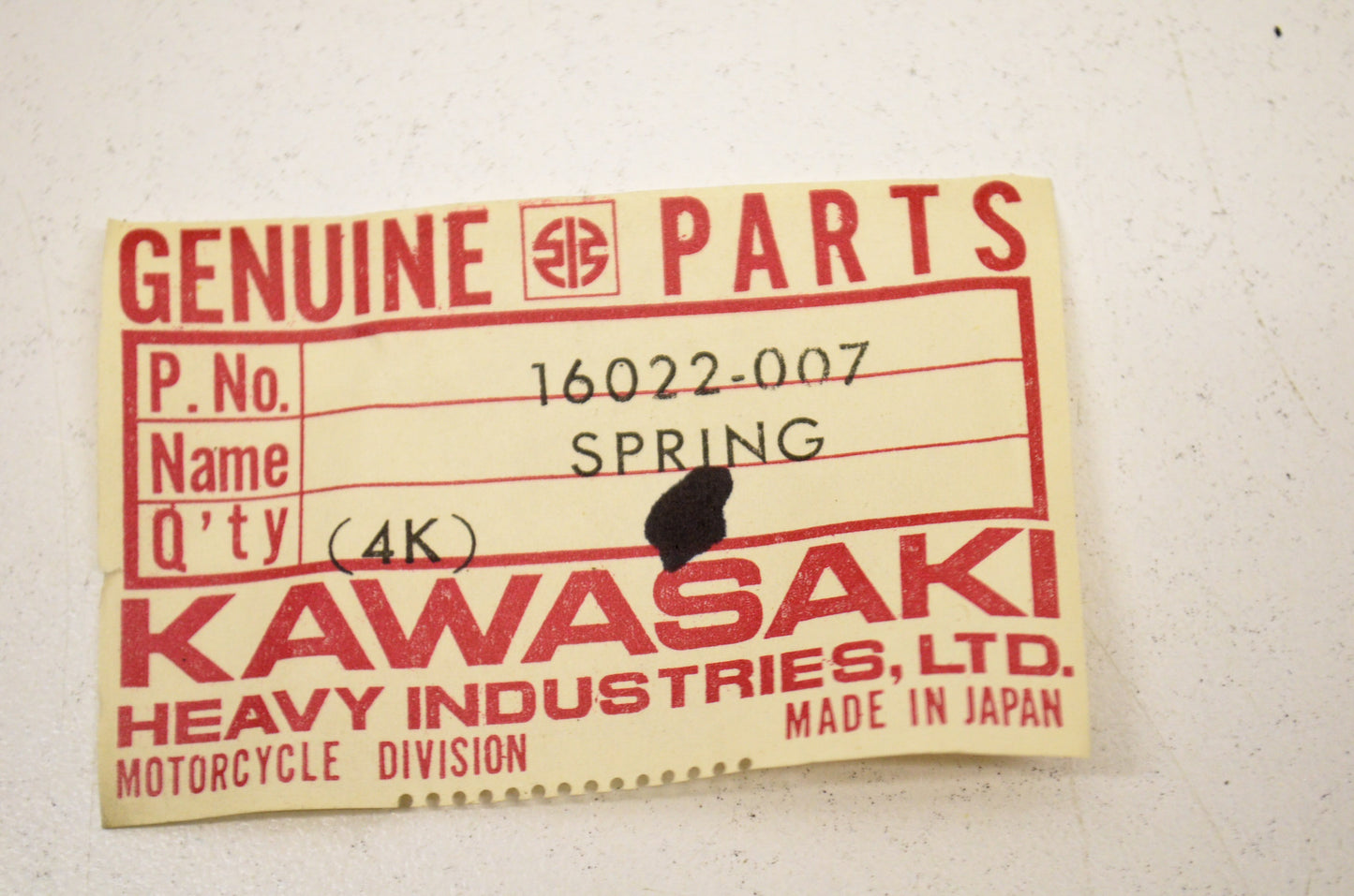 OEM Kawasaki 16022-007 Throttle Stop Screw Spring NOS