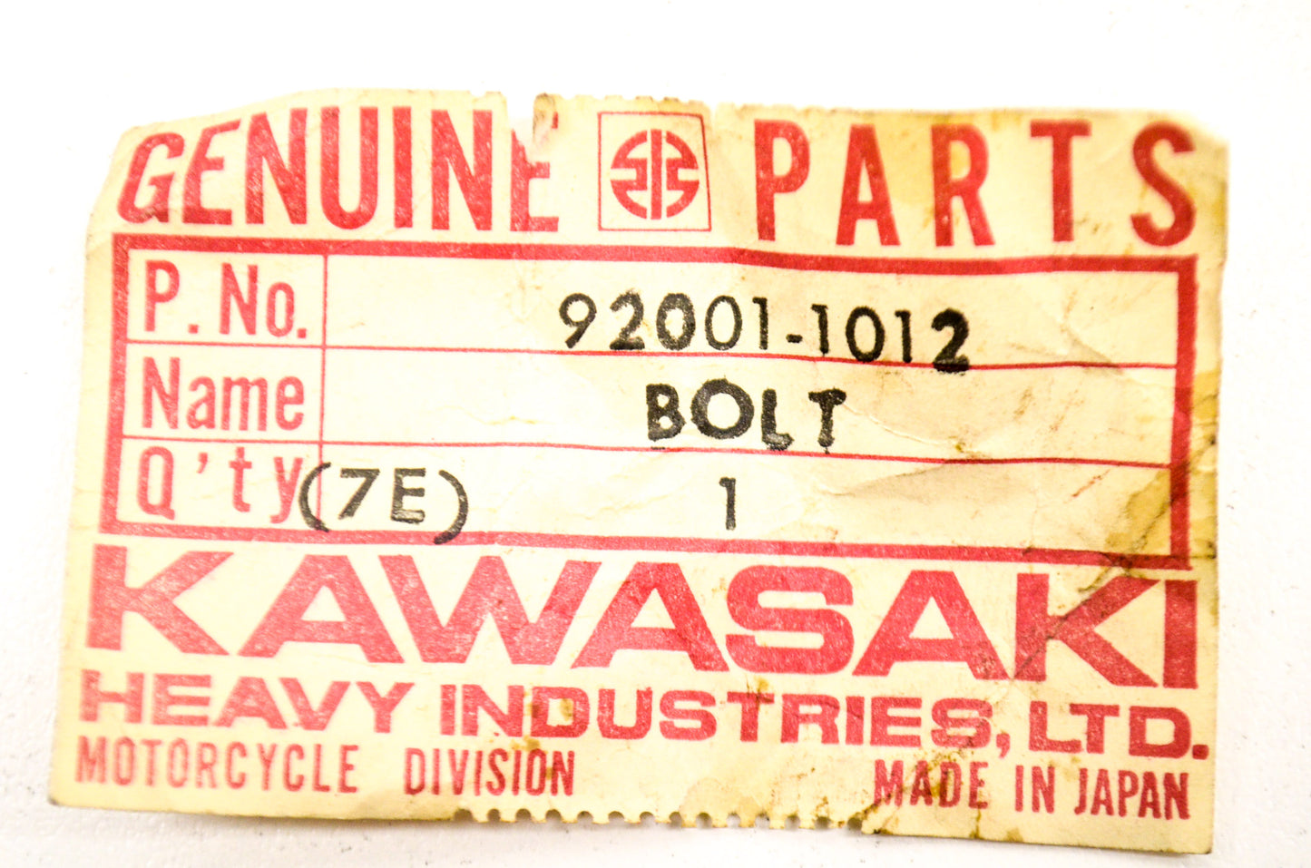 New OEM Kawasaki 92001-1012 Bolt NOS