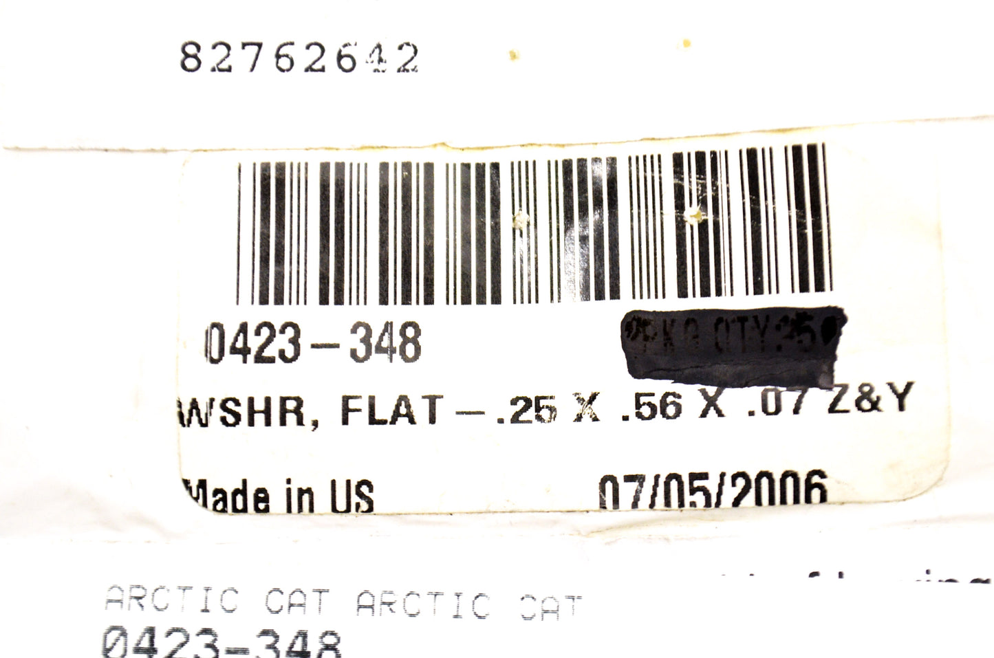 OEM Arctic Cat 0423-348 Flat Washer .25x.56x.07 Qty 2 NOS