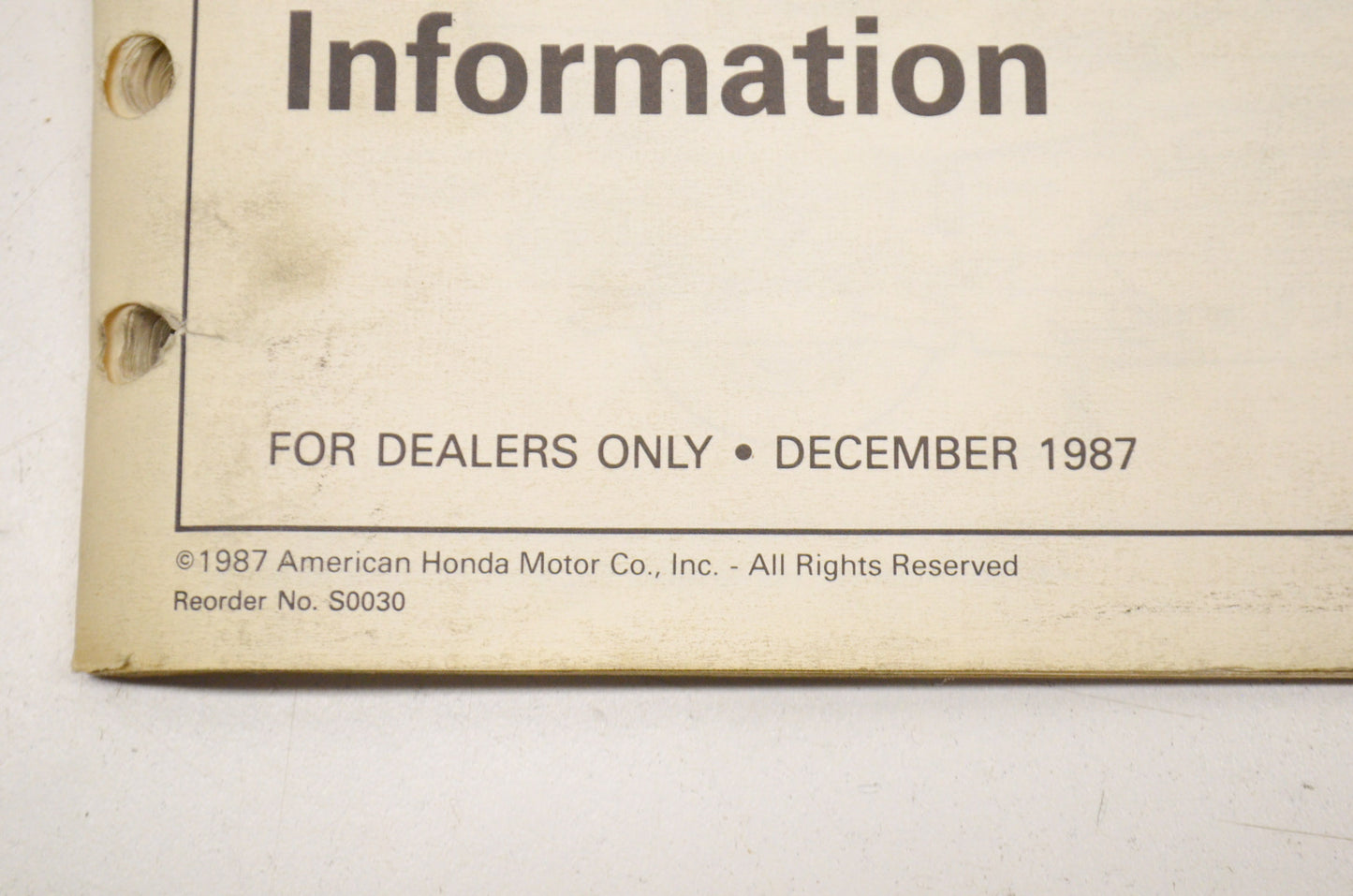 OEM Honda Provisional Service Information 1988 Gold Wing GL1500