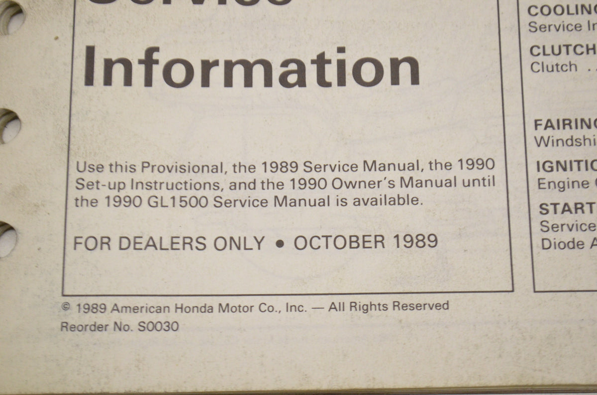 OEM Honda 17008909, MSV 4838 (8909) Provisional Service Information 90 Goldwing GL1500