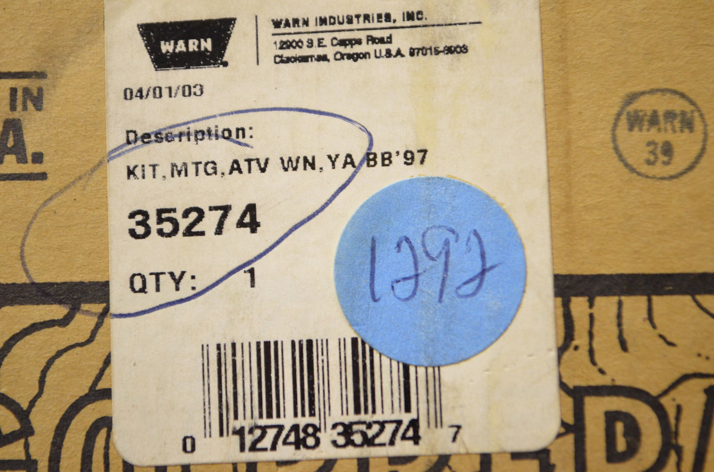 Winch Mounting Kit Yamaha Big Bear NOS