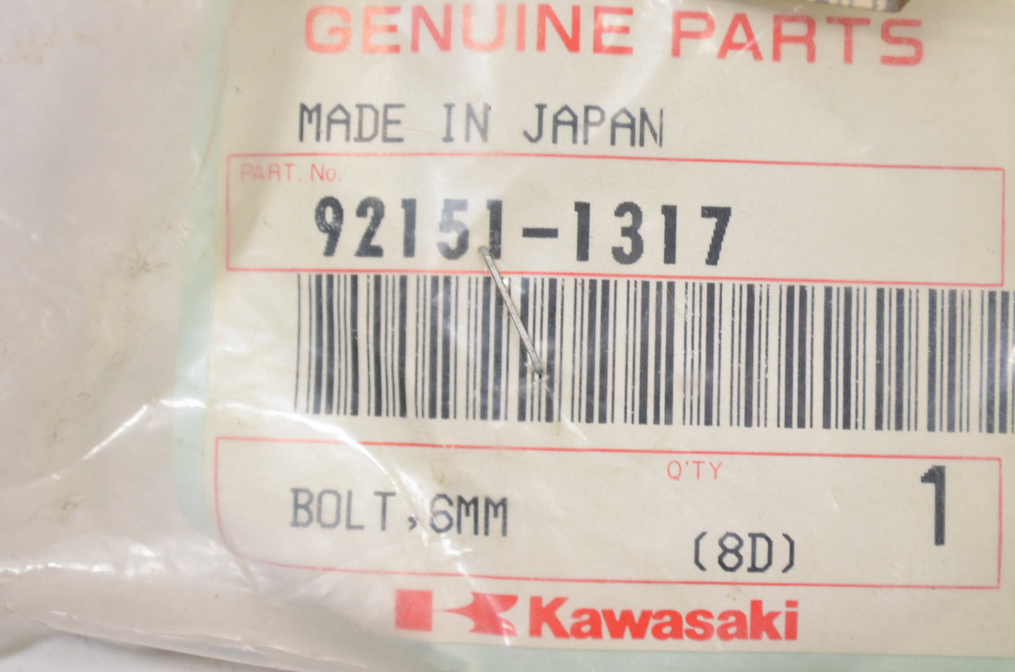 OEM Kawasaki 92151-1317 Bolt 6MM NOS