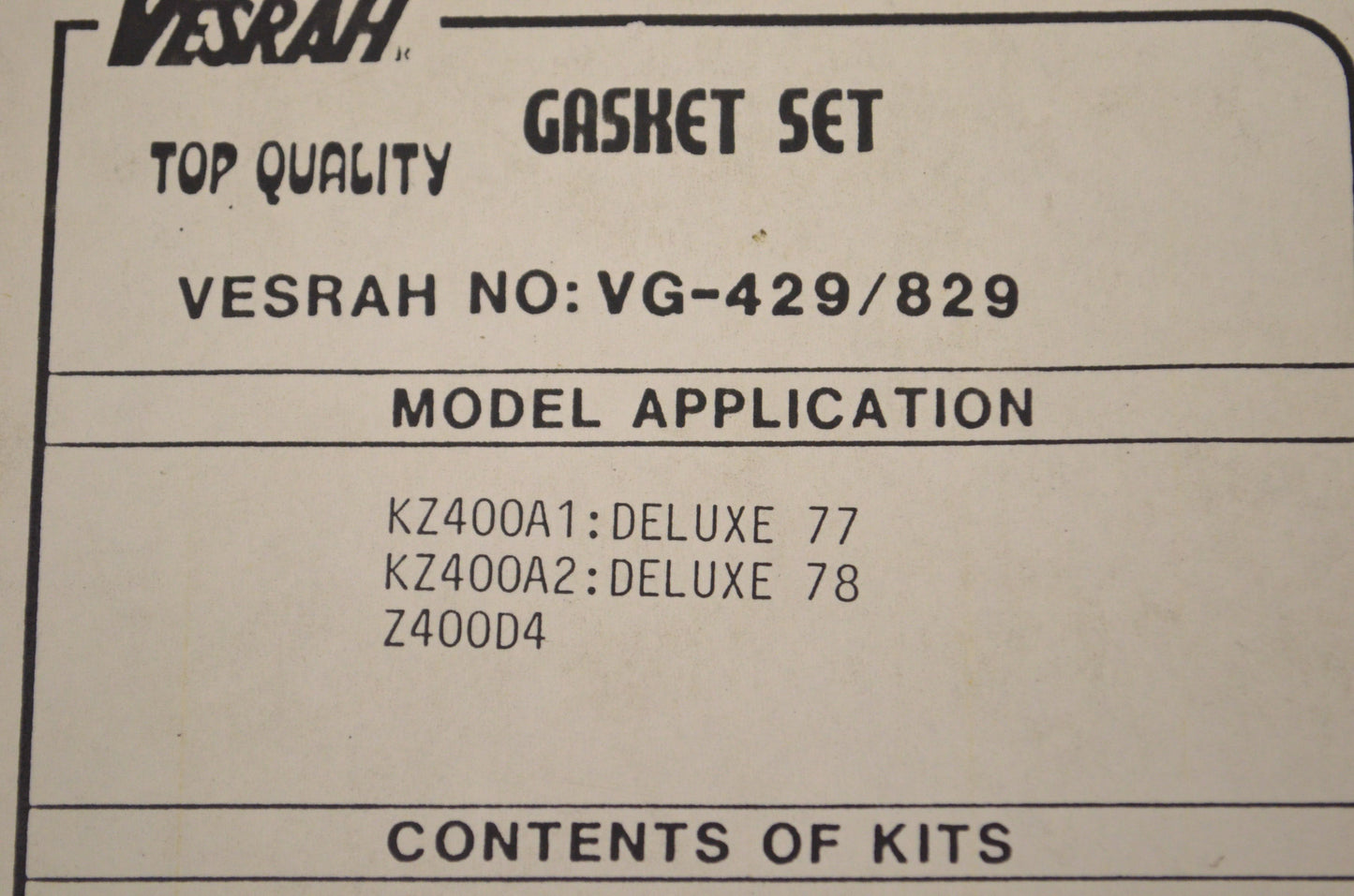 Vesrah VG-429, 16-6150 Gasket Kit NOS