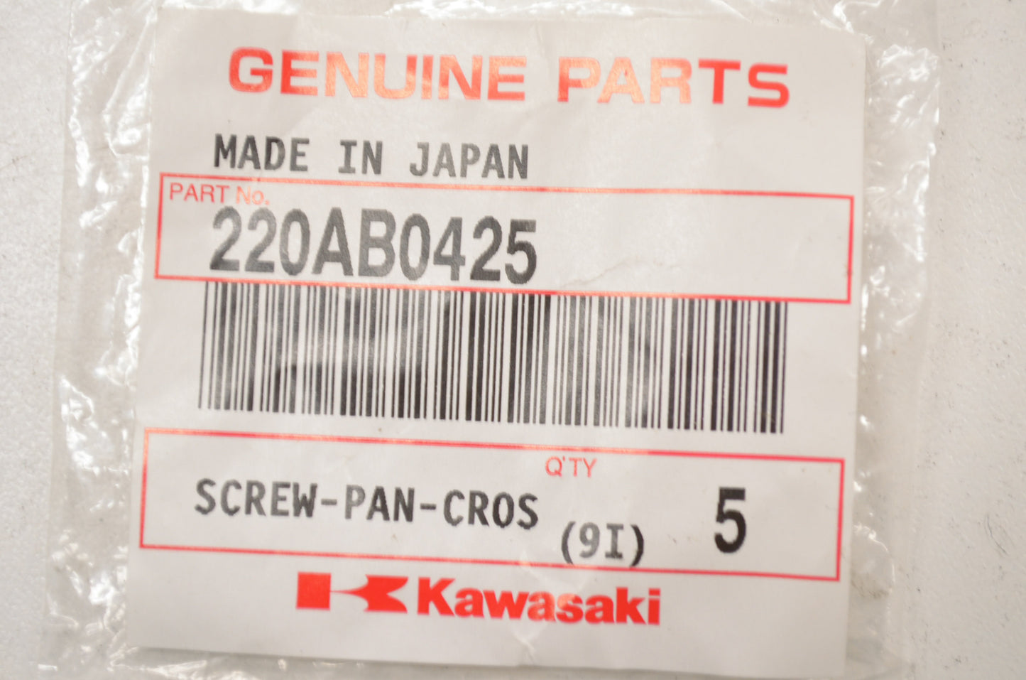 OEM Kawasaki 220AB0425 Cross Pan Screw Qty 5 NOS