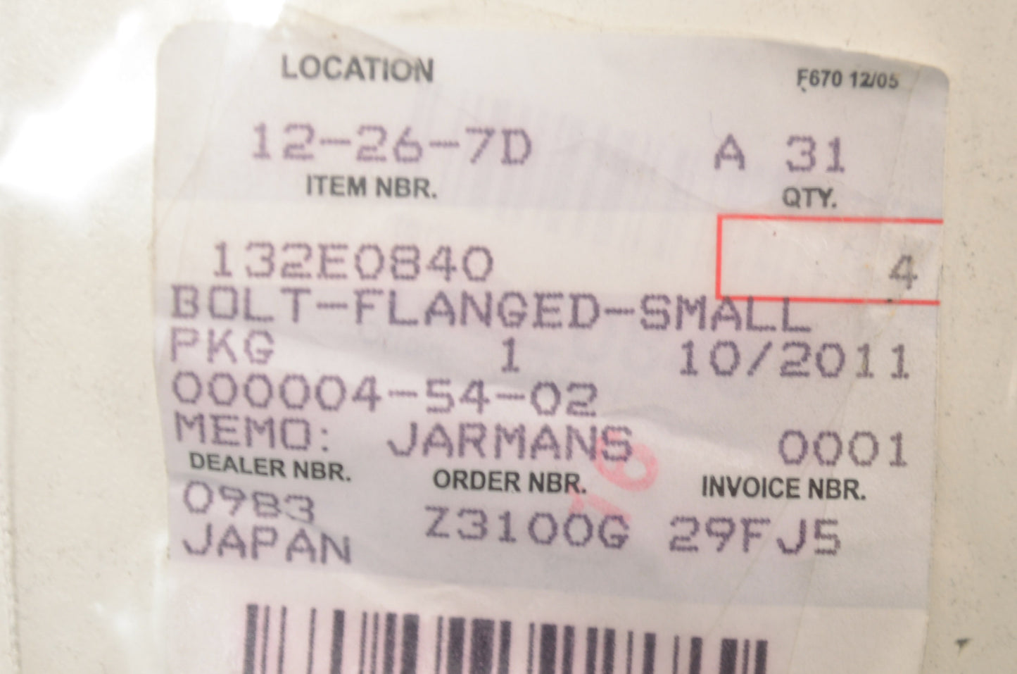 OEM Kawasaki 132E0840 Small Flanged Bolt NOS