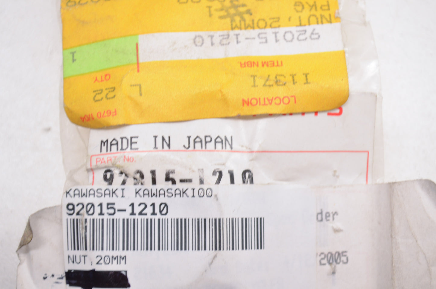 OEM Kawasaki 92015-1210 Nut 20MM NOS