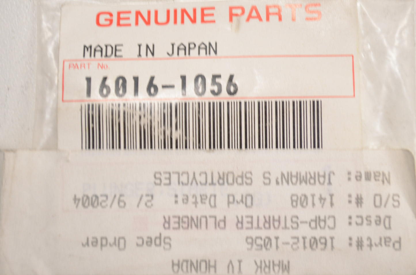OEM Kawasaki 16016-1056 Starter Plunger NOS