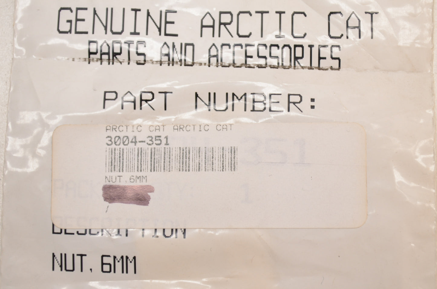 OEM Arctic Cat 3004-351 Nut 6MM NOS