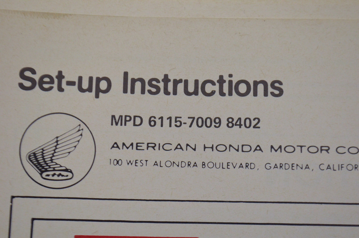 OEM Honda 6115-7009-8402 ATC200M Set-up Instructions 84 84 ATC200M