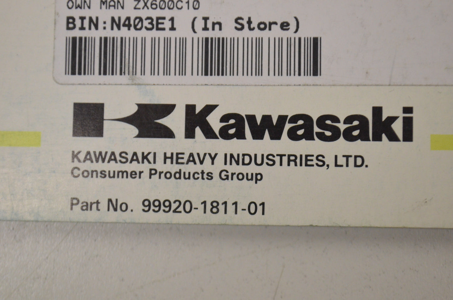OEM Kawasaki 99920-1811-01 Owner's Manual ZX600C10