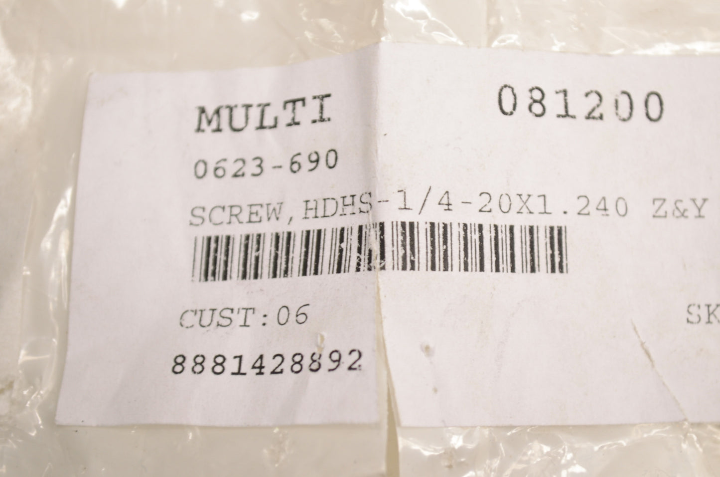 OEM Arctic Cat 0623-690 Screw HDHS-1/4-20X1.240 Z&Y NOS