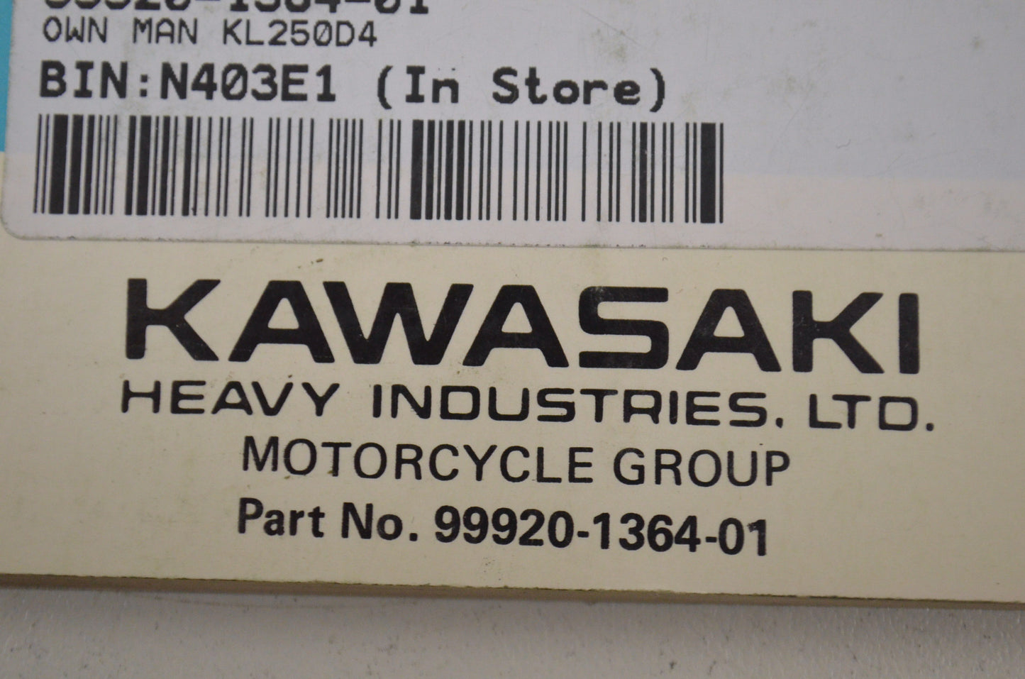 OEM Kawasaki 99920-1364-01 Owner's Manual KL250D4