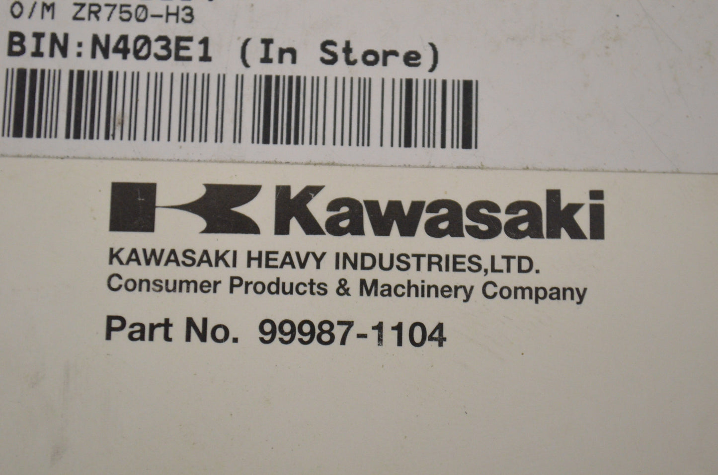 OEM Kawasaki 99987-1104 Owner's Manual ZR750-H3