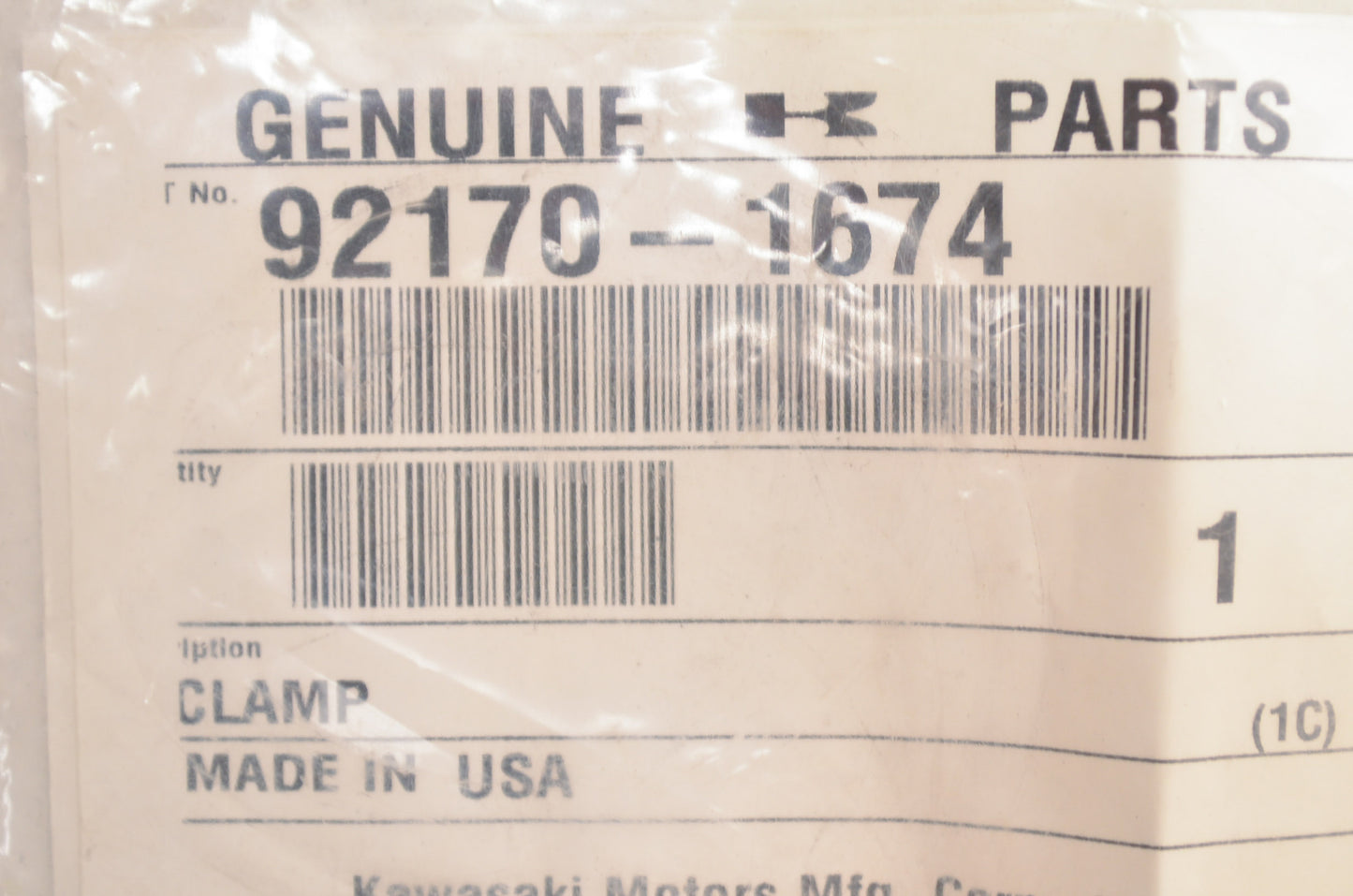 OEM Kawasaki 92170-1674 Clamp NOS