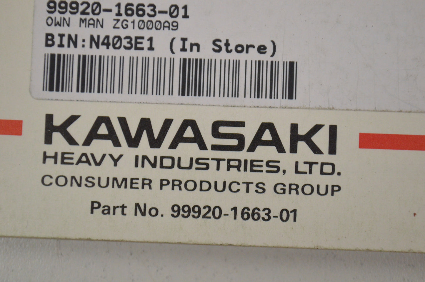 OEM Kawasaki 99920-1663-01 Owner's Manual ZG1000A9