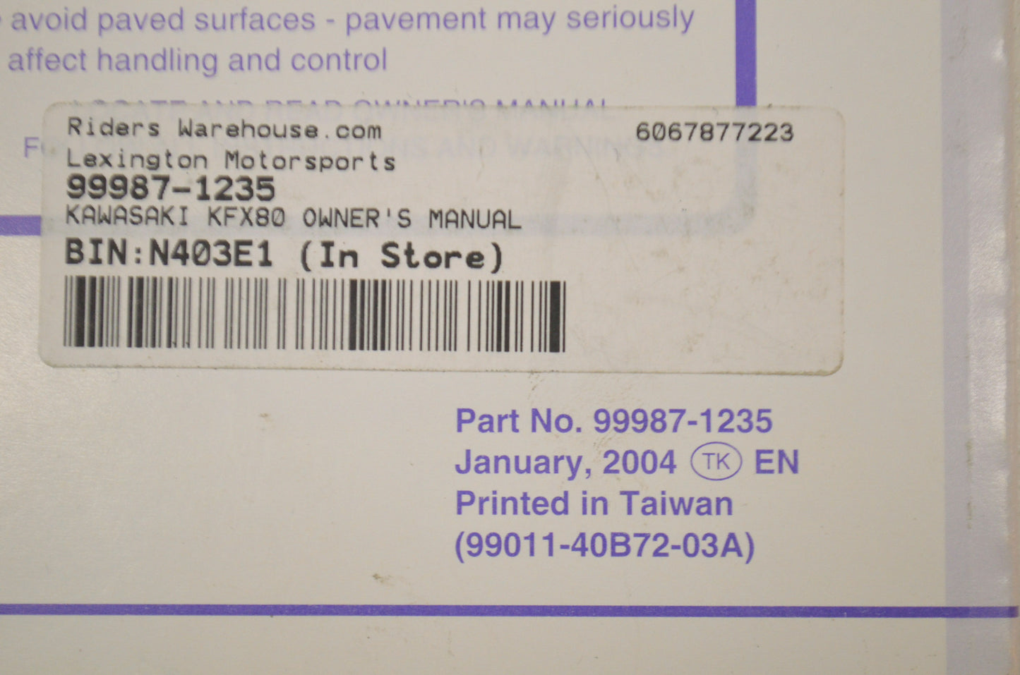 OEM Kawasaki KFX80 Owner's Manual KFX80