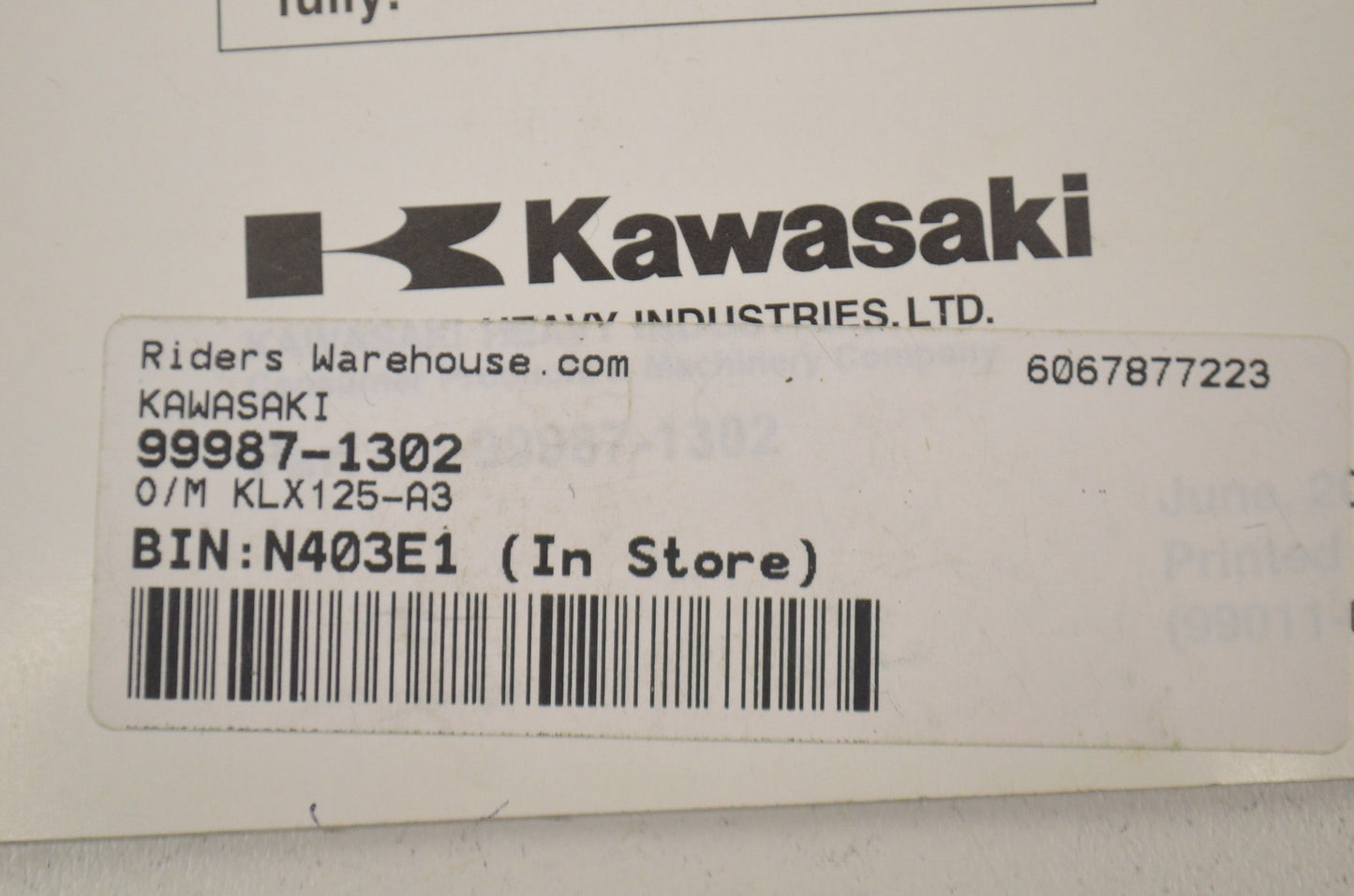 OEM Kawasaki 99987-1302 Owner's Manual KLX125-A3