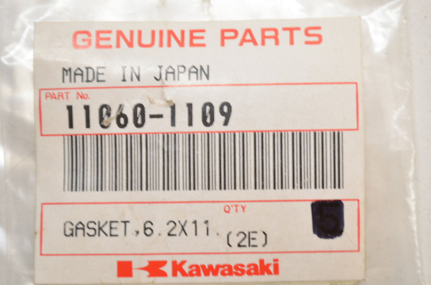 OEM Kawasaki 11060-1109 Gasket 6.2x11.5x1.5 Qty 2 NOS