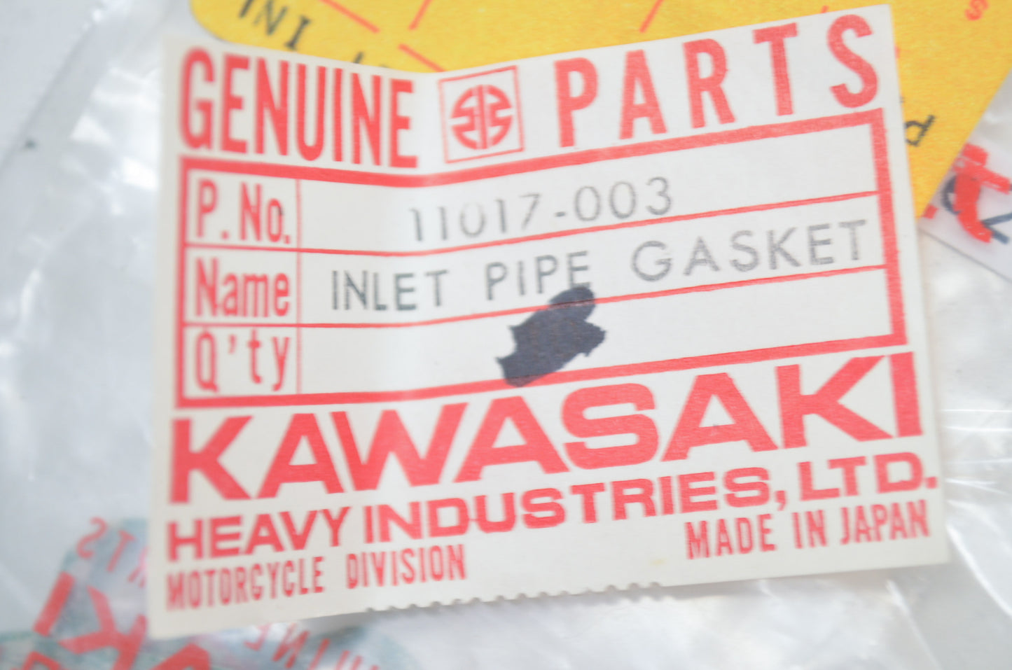 OEM Kawasaki 11017-003 Inlet Pipe Gasket Qty 2 NOS