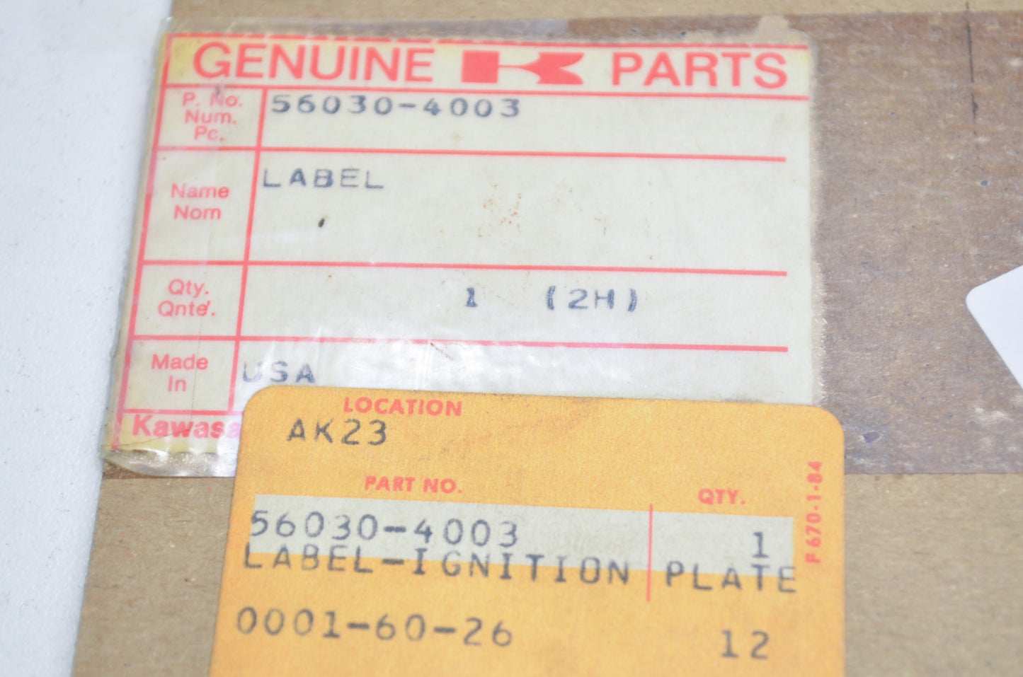 OEM Kawasaki 56030-4003 Ignition Plate Label NOS