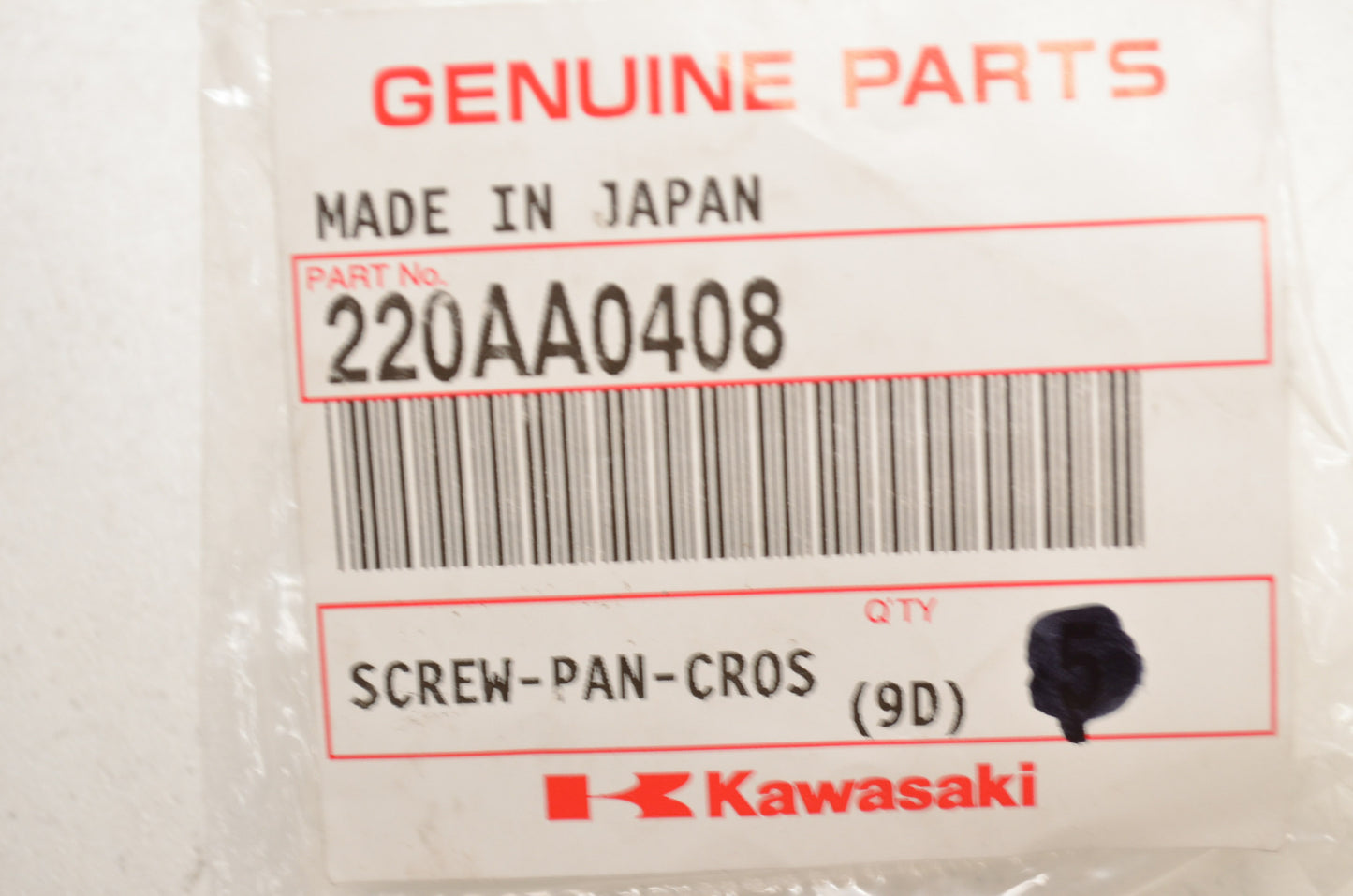OEM Kawasaki 220AA0408 Pan Cross Screw Qty 3 NOS