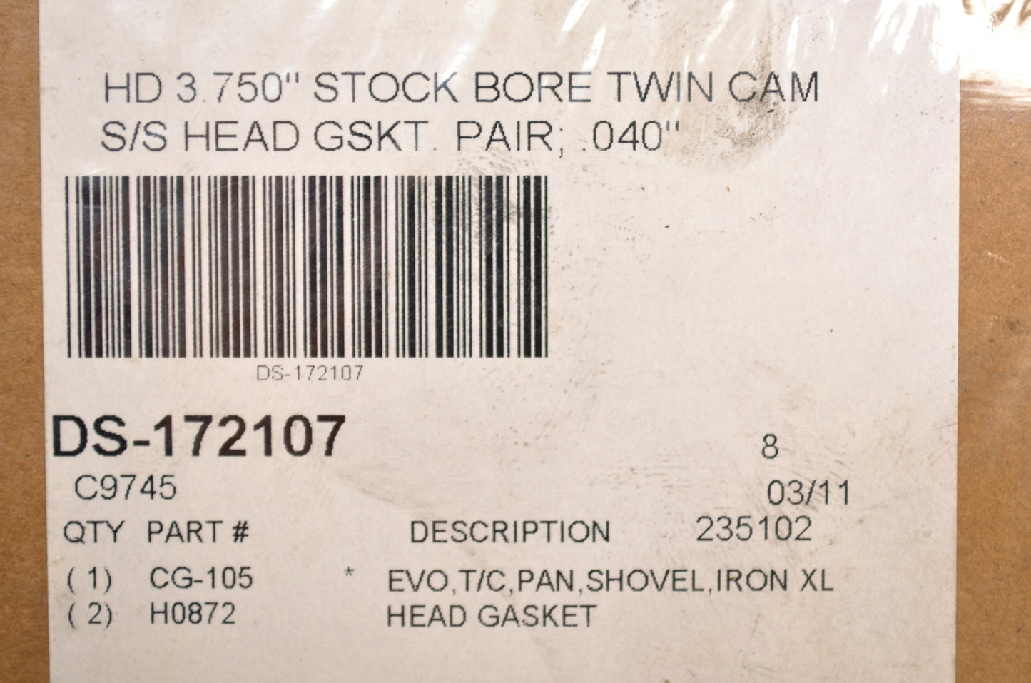 Cometic DS-172107, C9745 Head Gasket 375' Stock Bore Qty 2 NOS