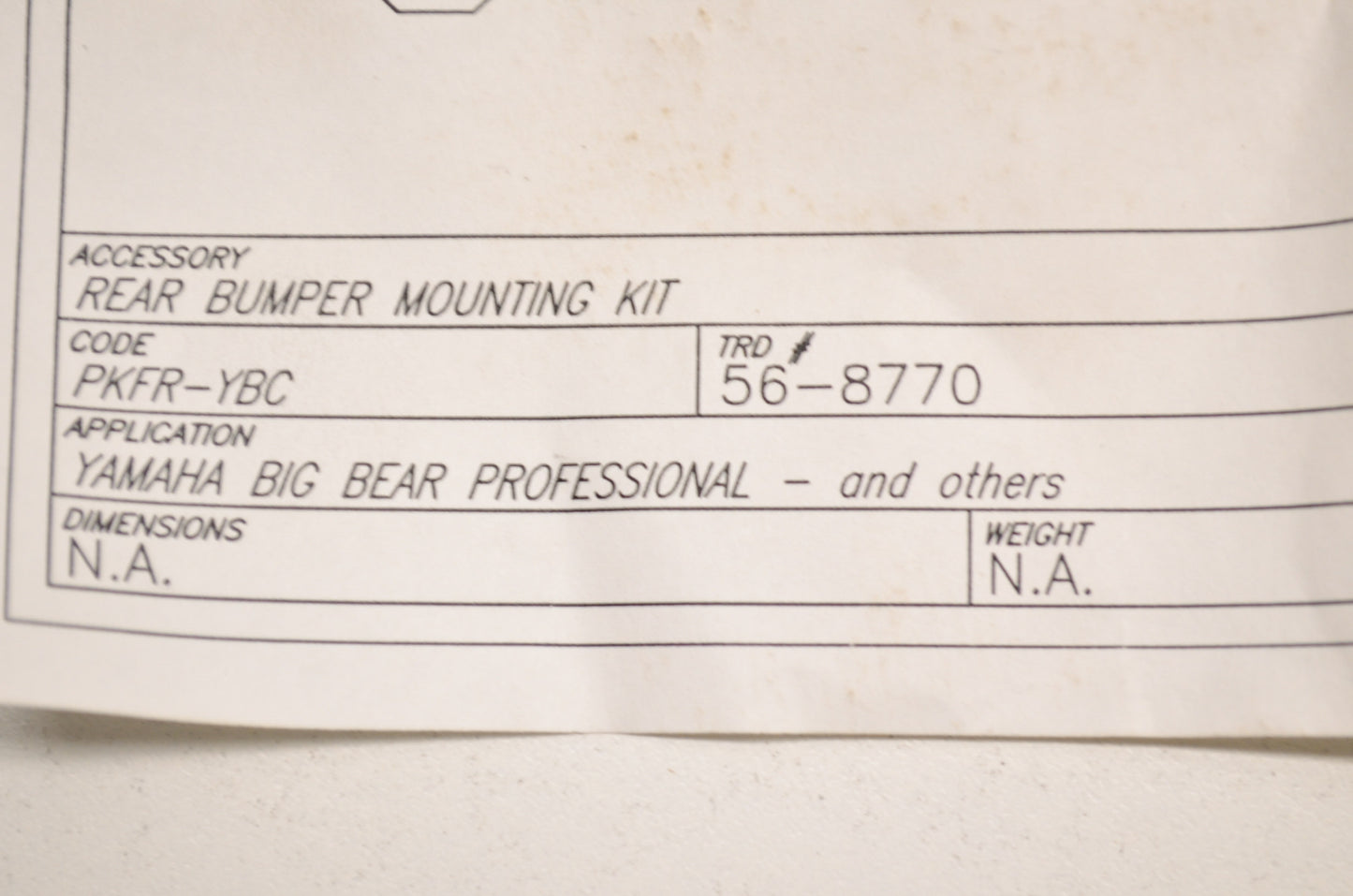 Quadboss 56-8770, PKFR-YBC Rear Bumper Mounting Kit NOS