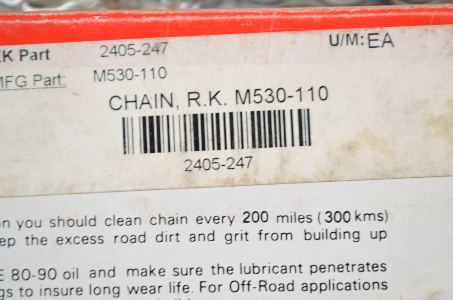 New RK Standard Chain 530 110 Links NOS