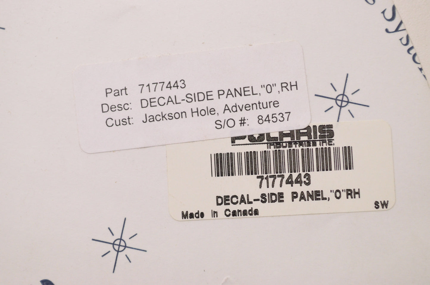 OEM Polaris 7177443 Right Hand "0" Side Panel Decal NOS
