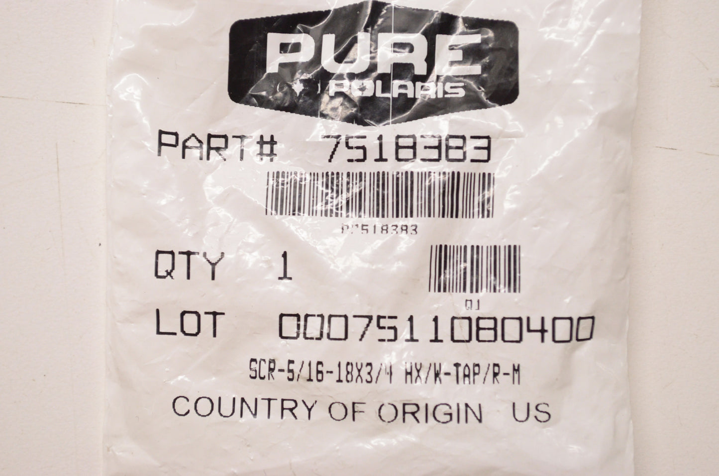 OEM Polaris 7518383 Hex Screw 5/16-18X3/4 NOS