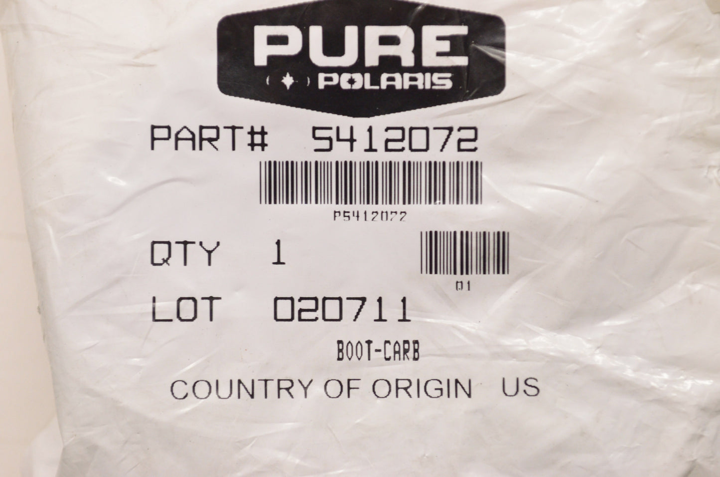 OEM Polaris 5412072 Carburetor Boot NOS