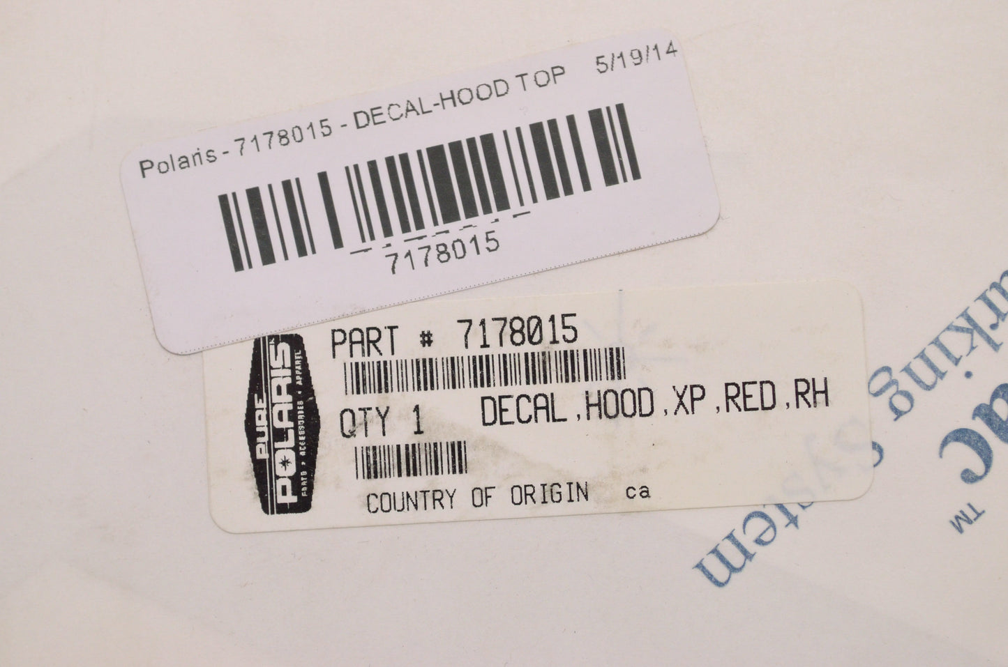 OEM Polaris 7178015 Right Hand Red XP Hood Top Decal NOS