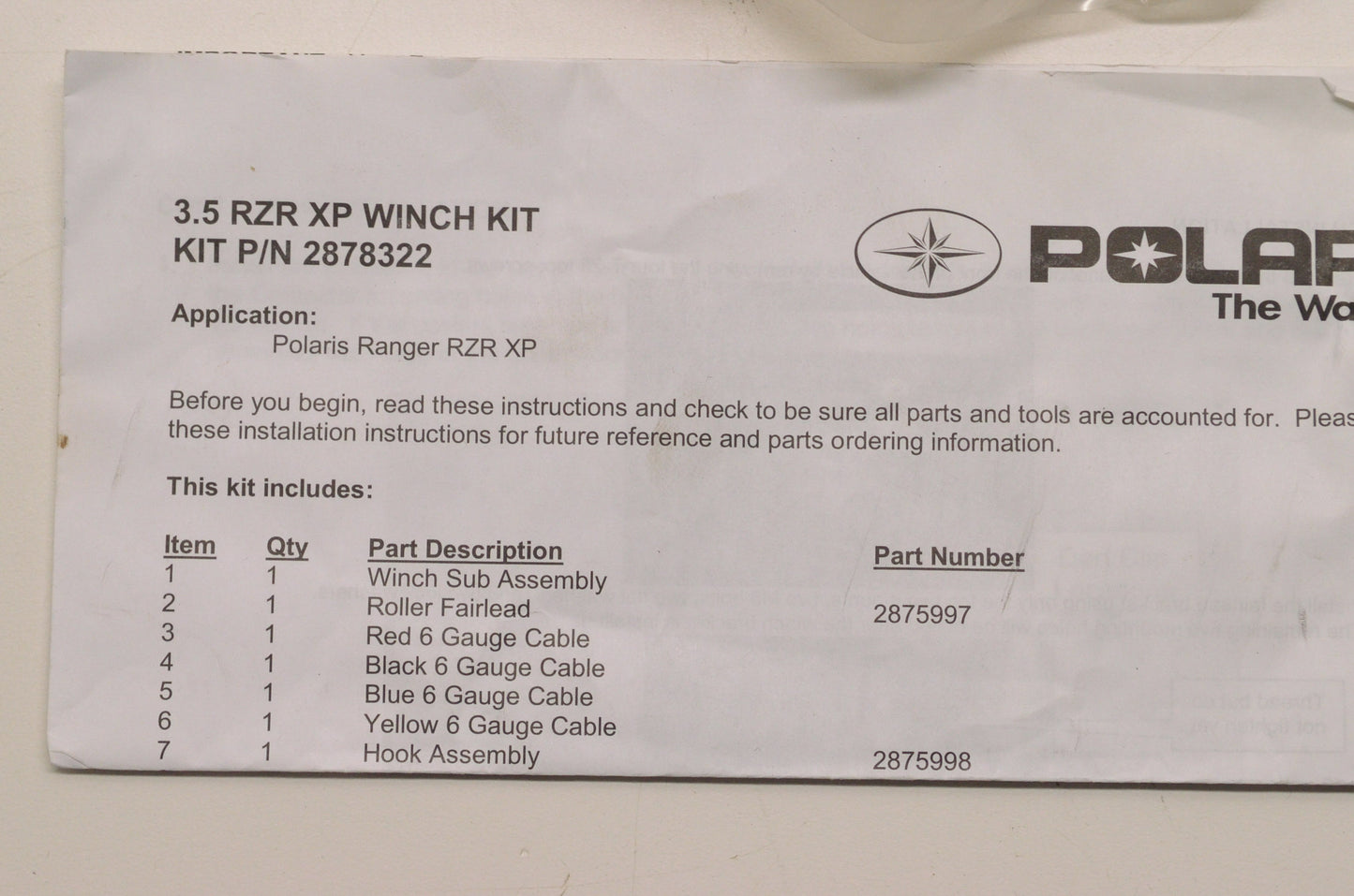 New OEM Polaris 3500LB Winch Kit NOS